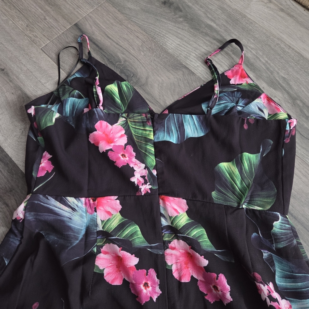 Nwt Apricot Black Tropical Floral Spaghetti Strap Midi Dress Front Slit Summer - Picture 10 of 10